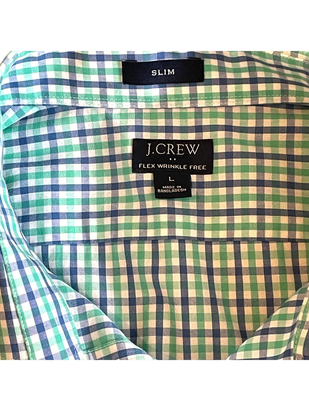 J.Crew Slim Fit Flex Plaid Dress Shirt Men's LG Blue & Green
